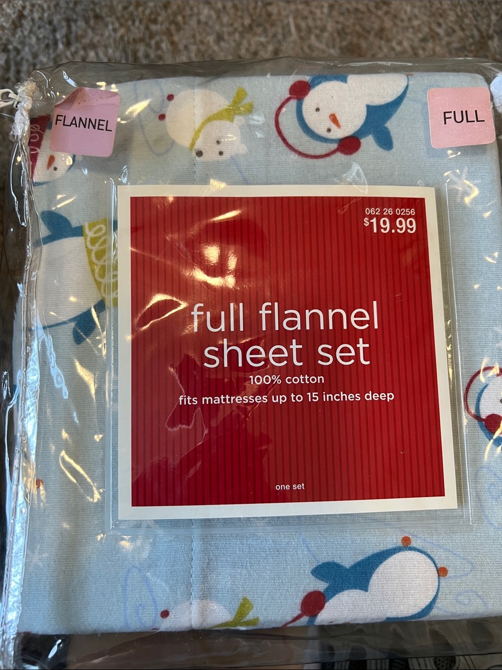 Full Flannel Sheet Set - Light Blue Penguin Print